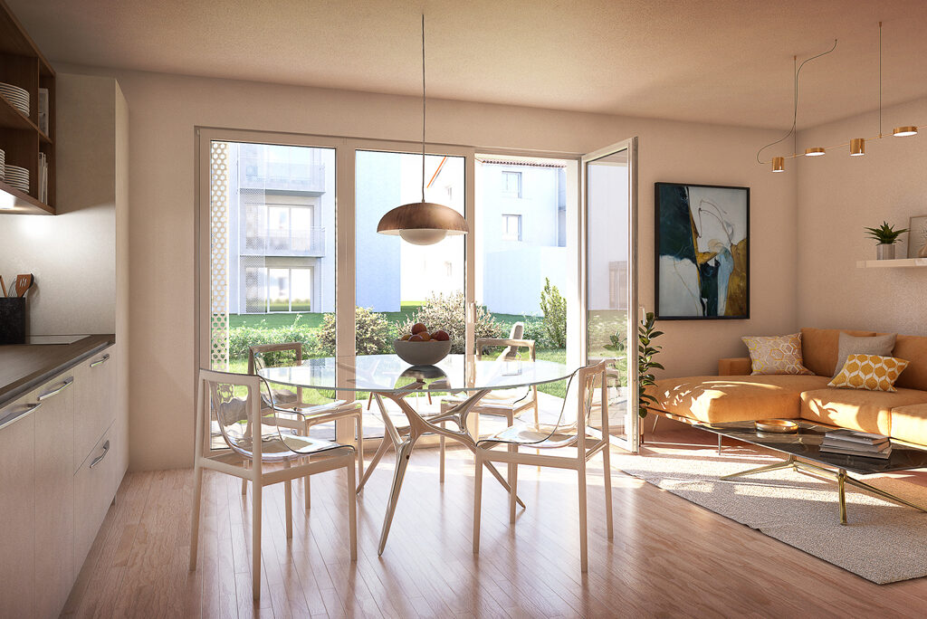 Perspective illustrative intérieur appartement résidence neuve Mont de Marsan - Patrimonis