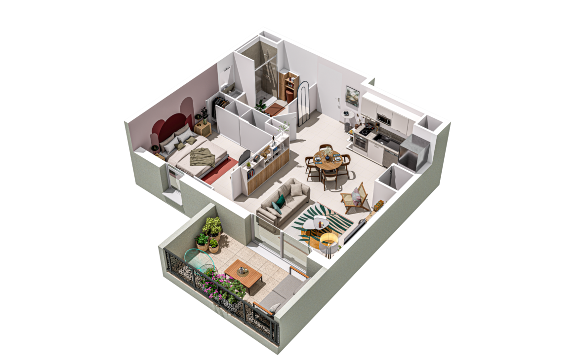 Perspective 3D appartement intérieur résidence neuve Béziers - Patrimonis